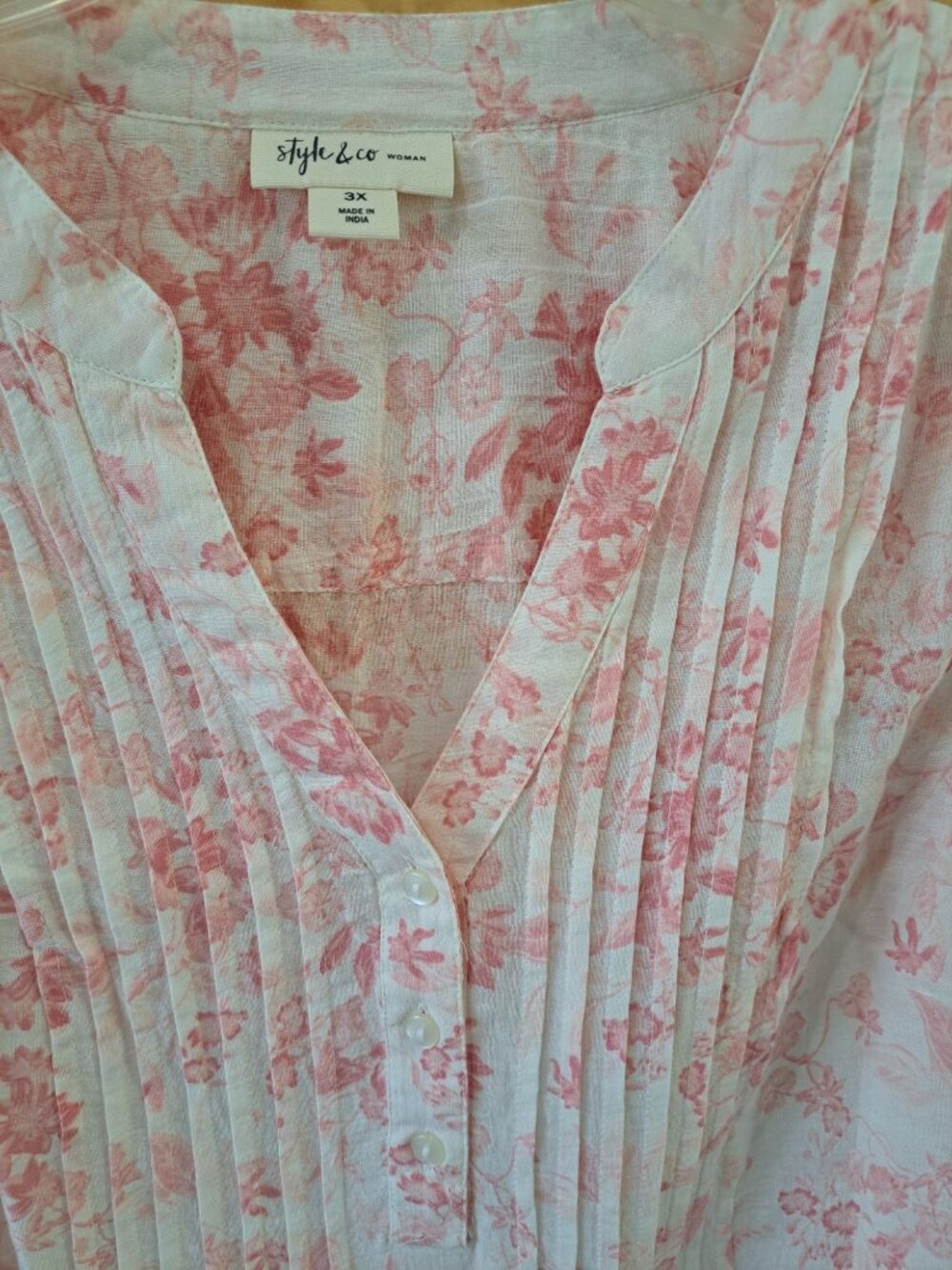 New 3XL Floral Style & Co Womens Button-Front Blouse Pleated Lace Cottagecore - Picture 4 of 12